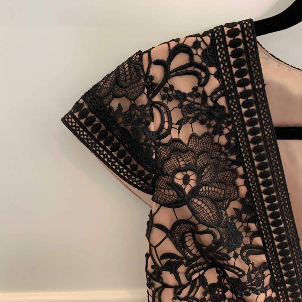 Monique Lhuillier gown formal dress black florallace overlay couture plunge neck - Picture 13 of 16